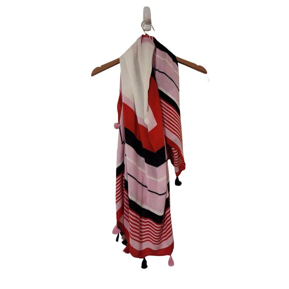 Ann Taylor Accessories - Ann Taylor Scarf Wrap 46"x49" Red Black Pink White Viscose Tassels Geometric
